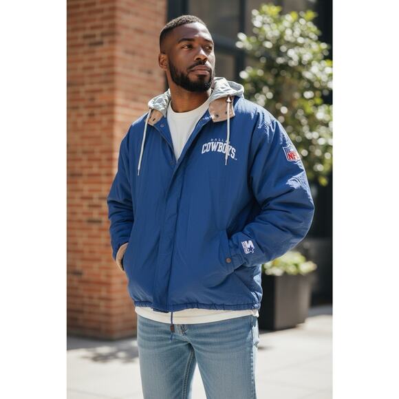 Vtg 90s Starter Pro Line Dallas Cowboys Hooded Jacket Mens XL Blue NFL Big Star - Picture 1 of 16